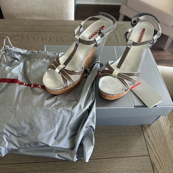 Prada Leather T-Strap Wedge Sandal 7.5 - Picture 5 of 6